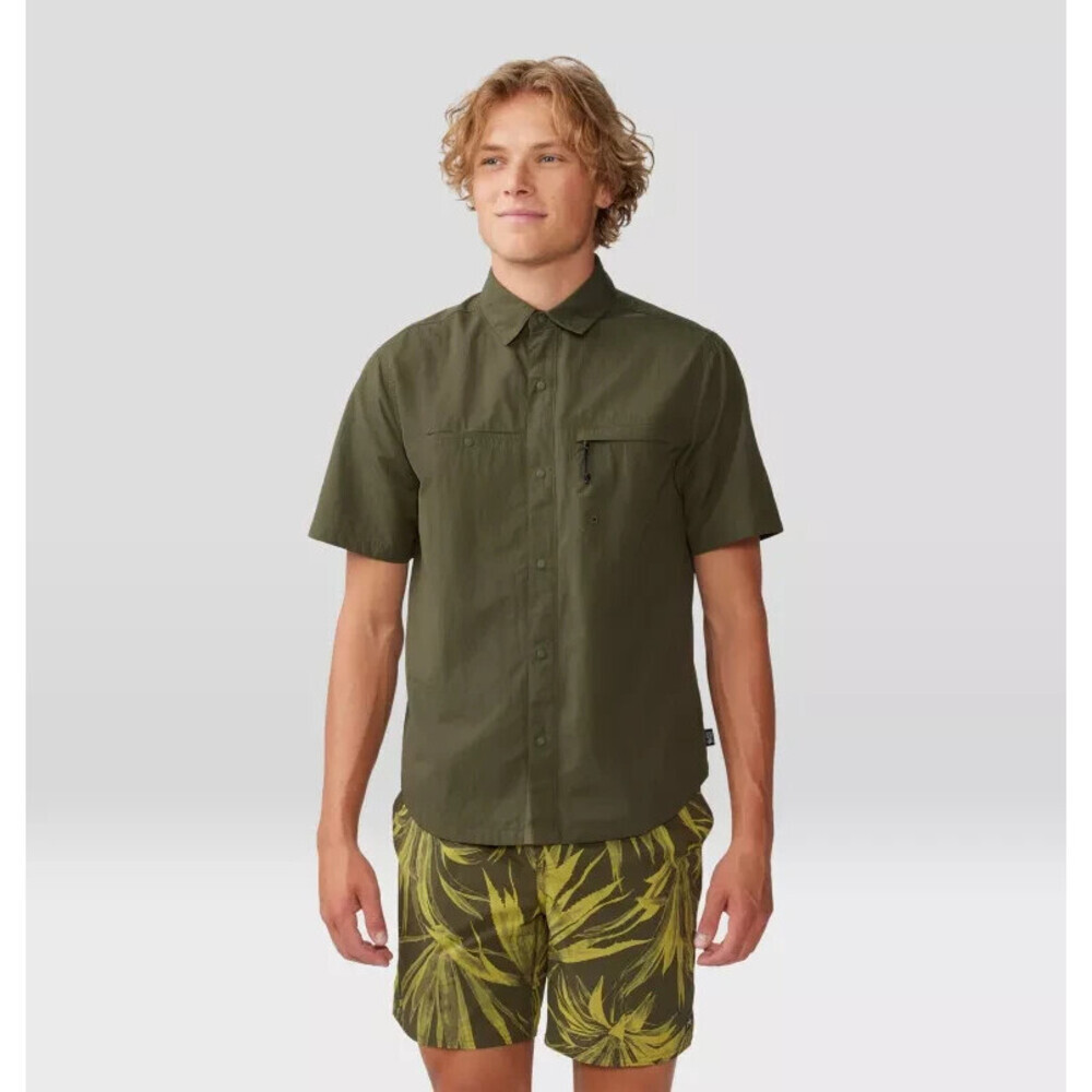 Mountain Hardwear Shirt Men XL Dark Pine Short Sleeve Snap Button Classic ERK198
